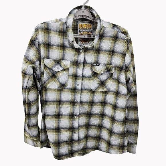 Dixon Flannel Co Sublime Plaid Shirt 2XL Button-Up Rock Band Yellow Black - Picture 1 of 8